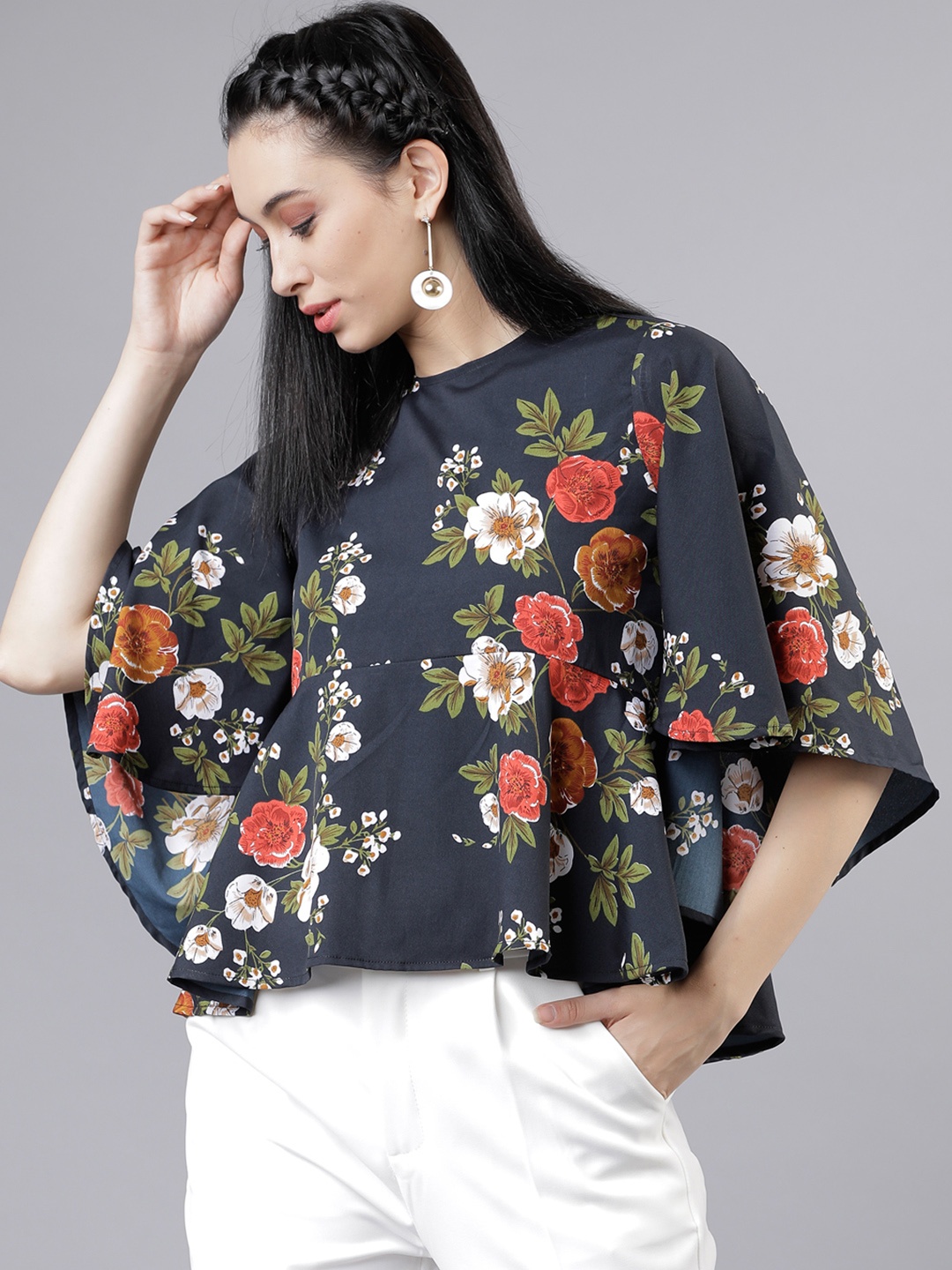 

Tokyo Talkies Women Blue Floral Printed Peplum Top