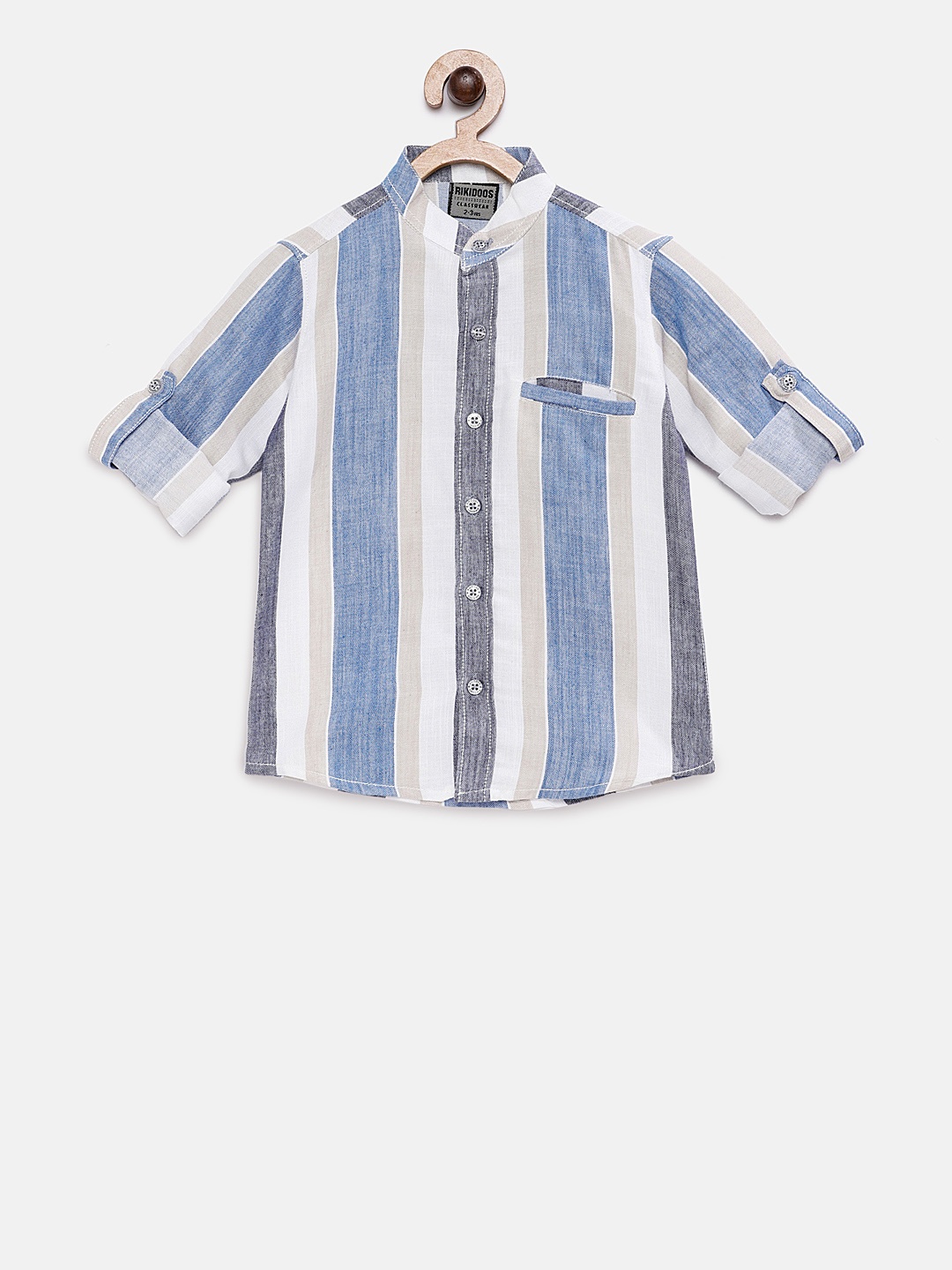 

RIKIDOOS Boys Blue & Off-White Tailored Fit Striped Casual Shirt