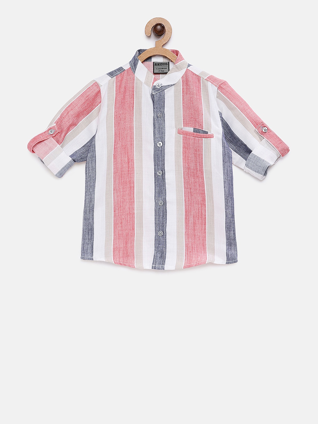 

RIKIDOOS Boys Pink & Off-White Tailored Fit Striped Casual Shirt