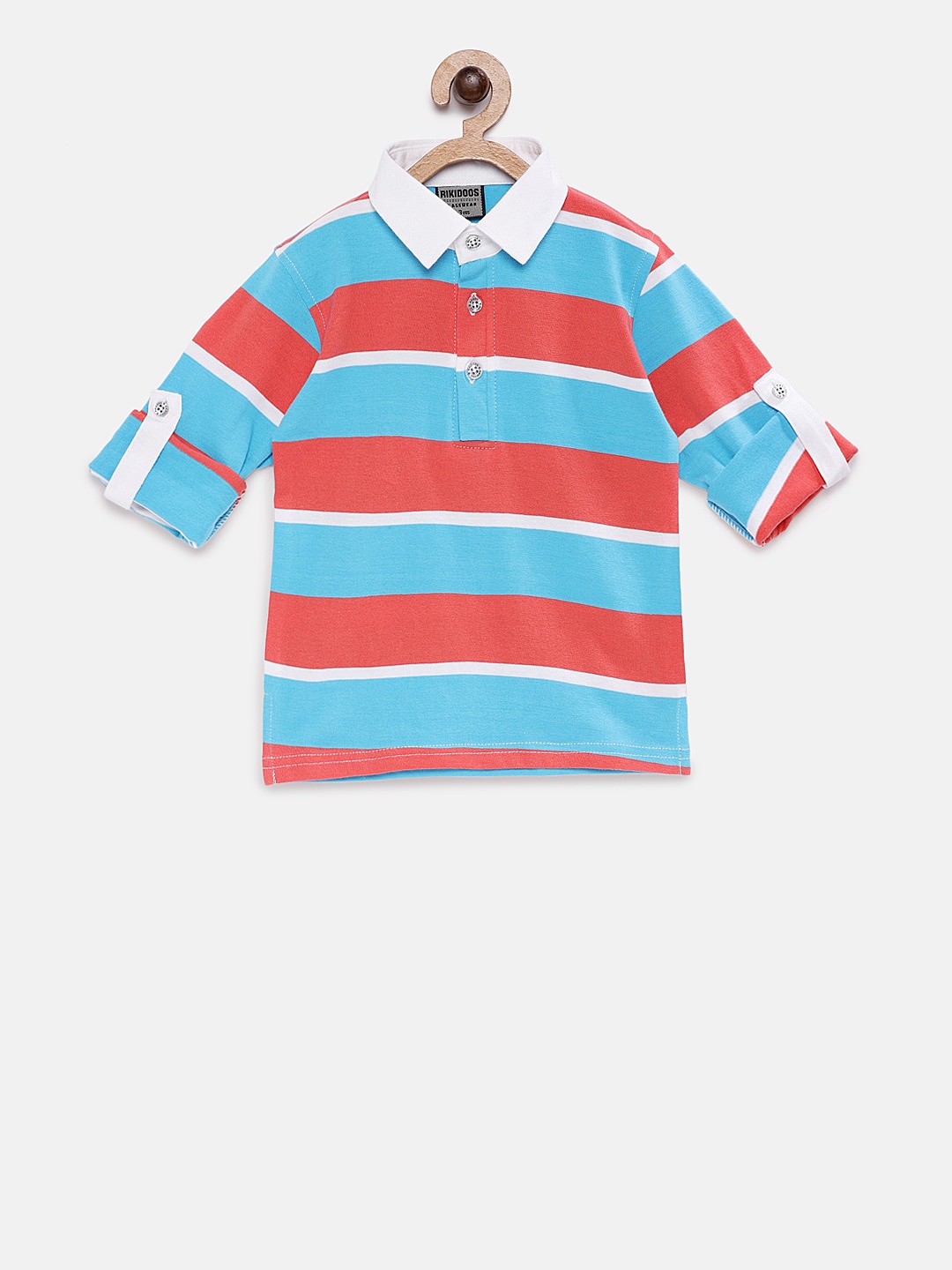 

RIKIDOOS Boys Red & Blue Striped Polo Collar T-shirt