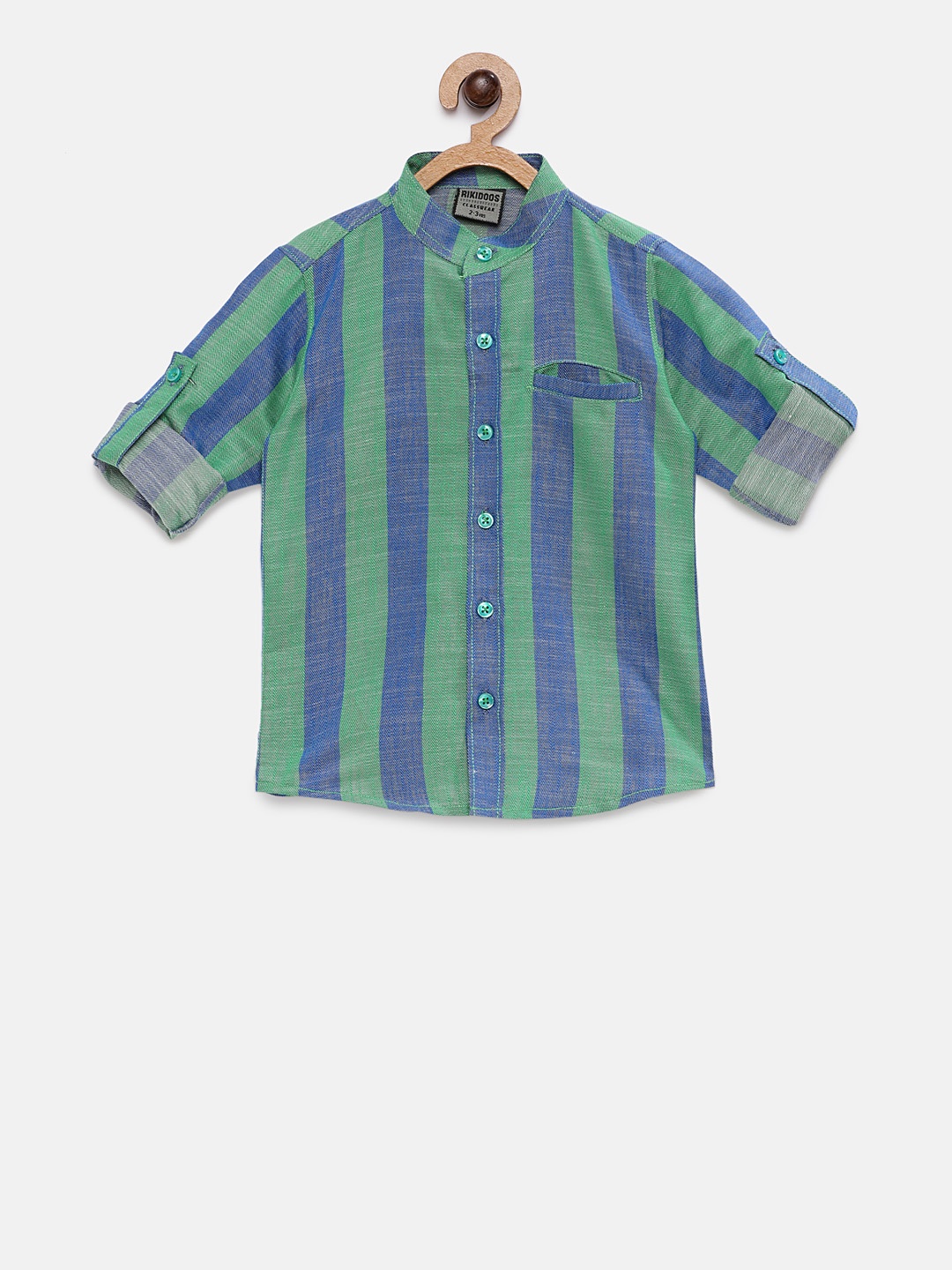

RIKIDOOS Boys Green & Blue Tailored Fit Striped Casual Shirt
