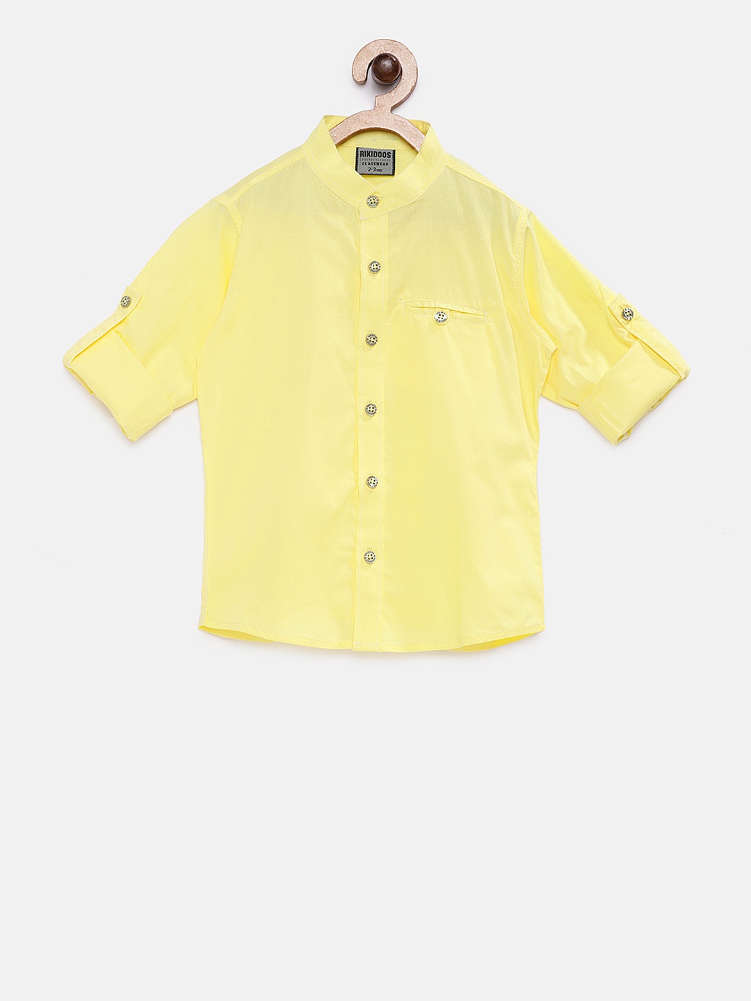 

RIKIDOOS Boys Yellow Tailored Fit Solid Casual Shirt