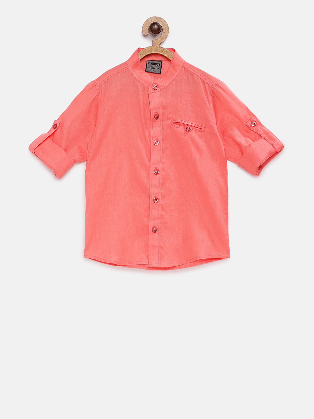 

RIKIDOOS Boys Peach-Coloured Tailored Fit Solid Casual Shirt