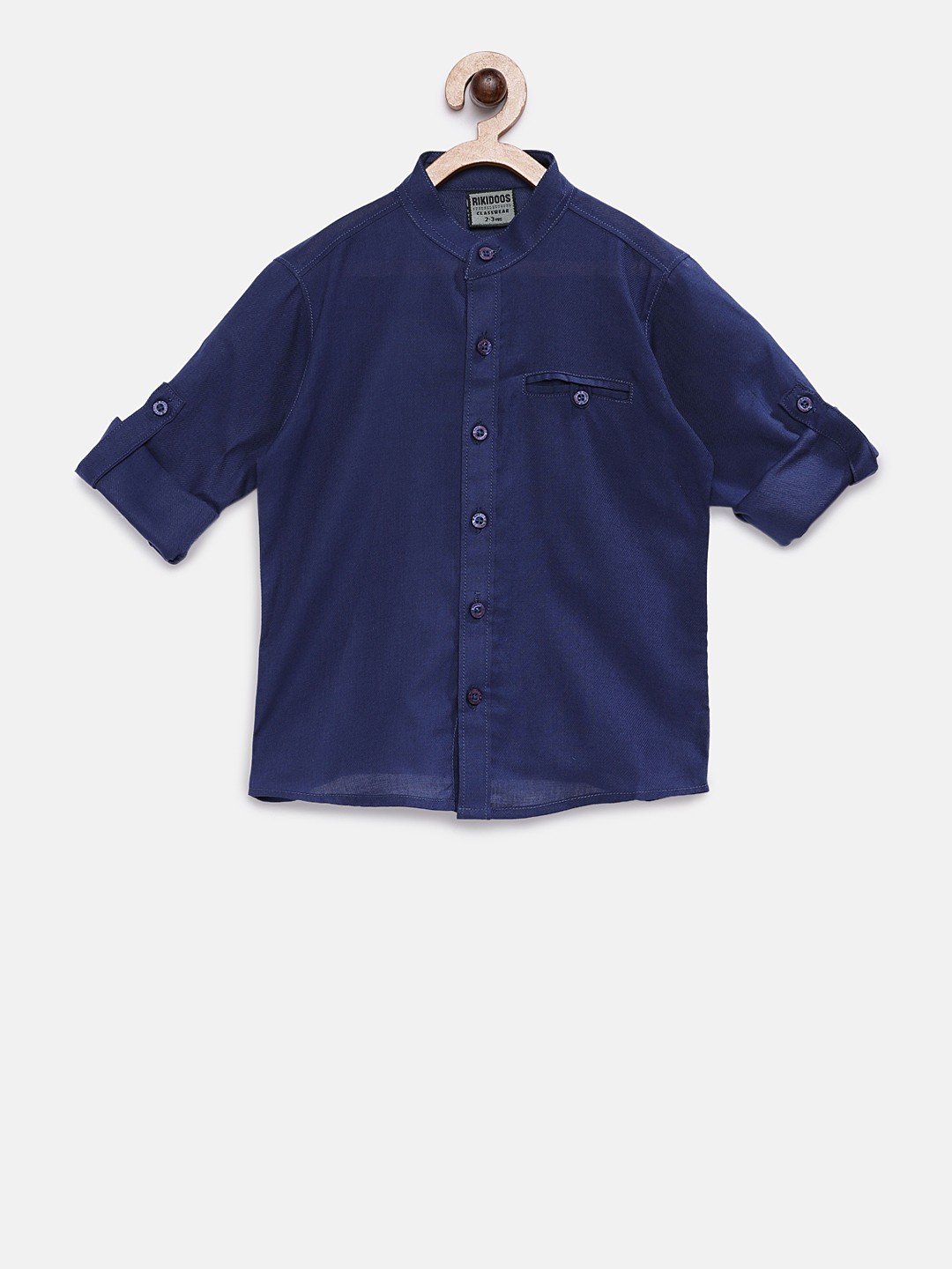 

RIKIDOOS Boys Navy Blue Tailored Fit Solid Casual Shirt