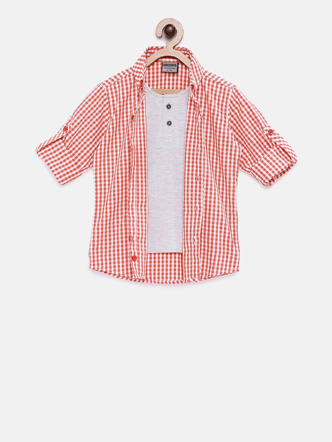 

RIKIDOOS Boys Red & White Tailored Fit Checked Casual Shirt