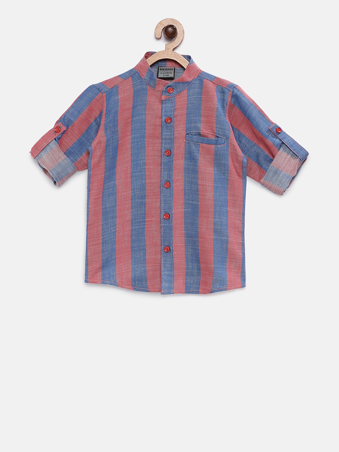 

RIKIDOOS Boys Maroon & Blue Tailored Fit Striped Casual Shirt
