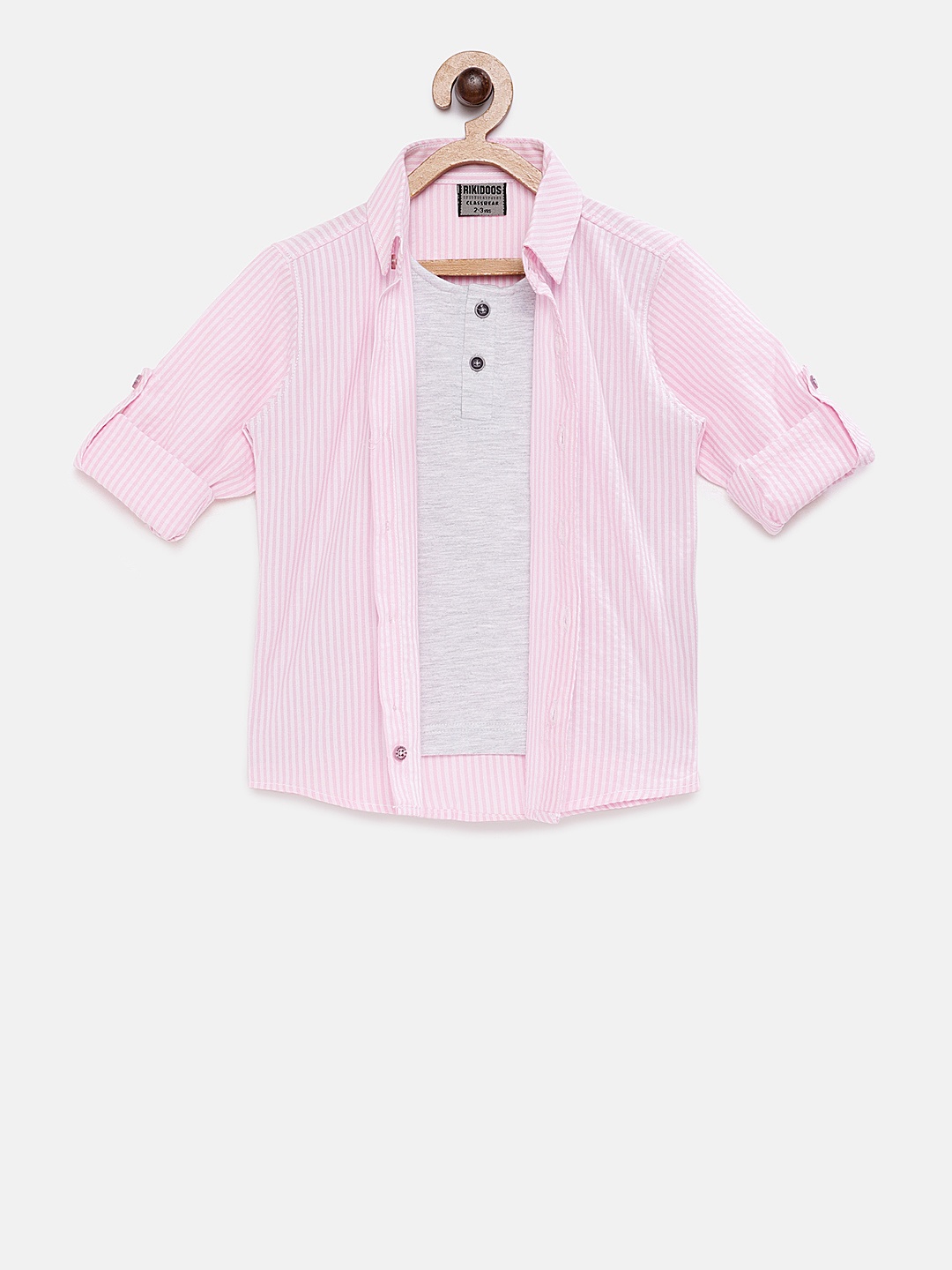 

RIKIDOOS Boys Pink & White Tailored Fit Striped Casual Shirt