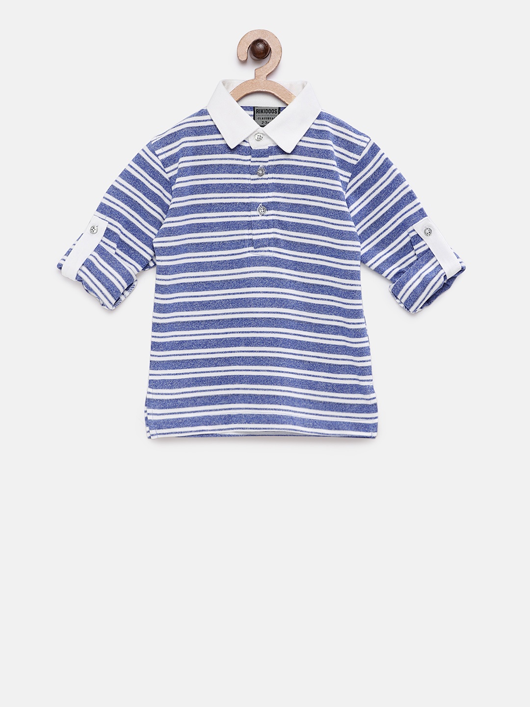 

RIKIDOOS Boys Blue & Off-White Striped Polo Collar T-shirt