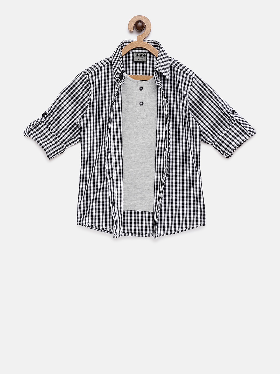 

RIKIDOOS Boys Black & White Tailored Fit Checked Casual Shirt