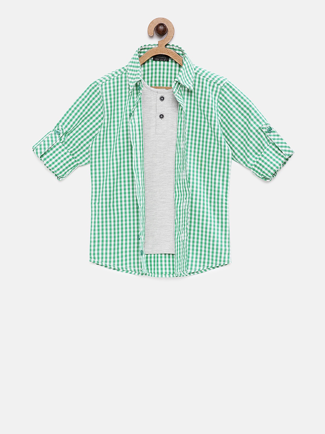 

RIKIDOOS Boys Green & Off-White Tailored Fit Checked Casual Shirt