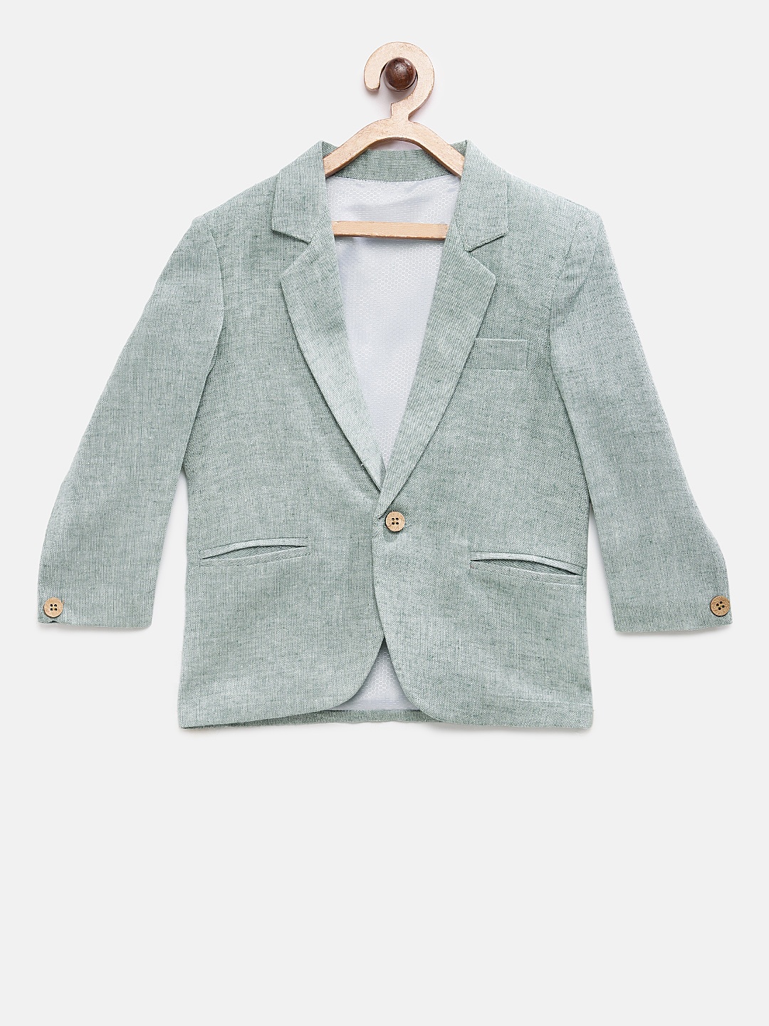 

RIKIDOOS Boys Green Solid Single-Breasted Blazer