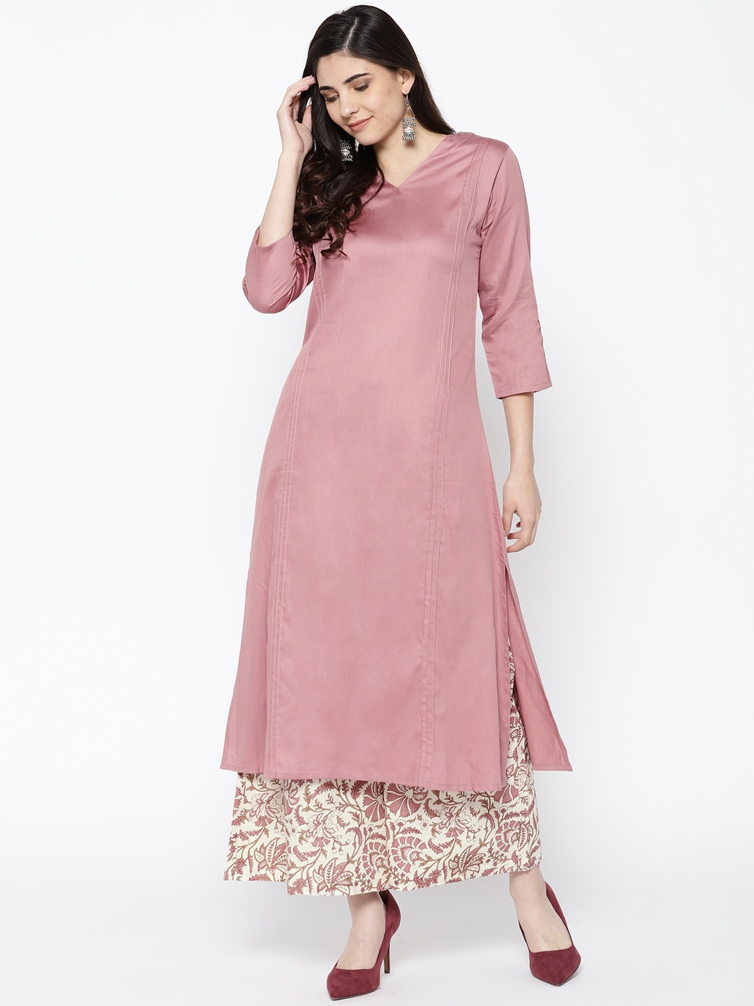 

Indo Era Women Pink & Off-White Solid Kurta with Palazzos