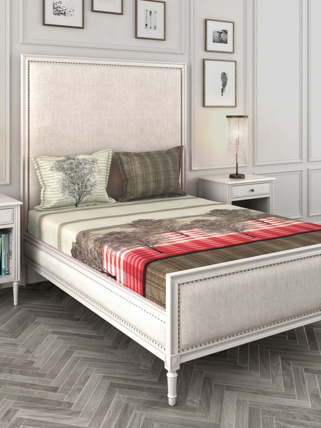 

Story@home Olive Green & Grey Geometric 210 TC Cotton 1 King Bedsheet with 2 Pillow Covers