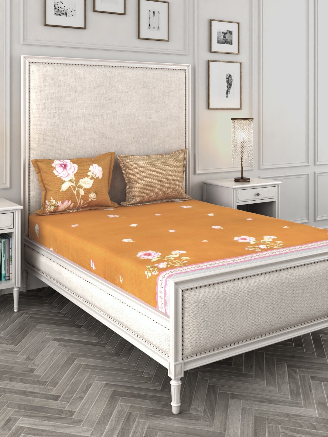 

Story@home Mustard Floral 240TC Cotton 1 King Bedsheet with 2 Pillow Covers