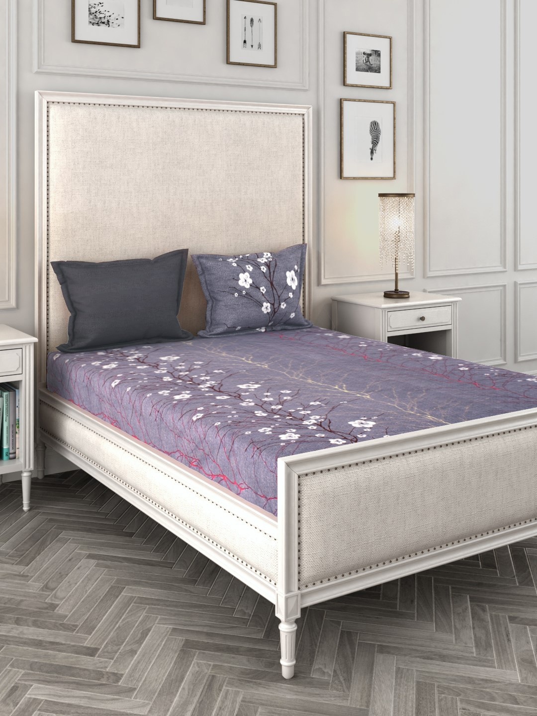 

Story@home Purple & White Floral 240TC Cotton 1 King Bedsheet with 2 Pillow Covers