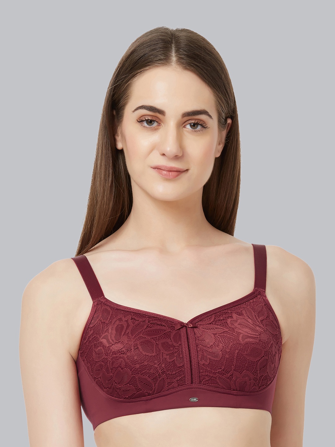 

Soie Women Full Coverage Non-Padded Non-Wired Lace Bra, Maroon