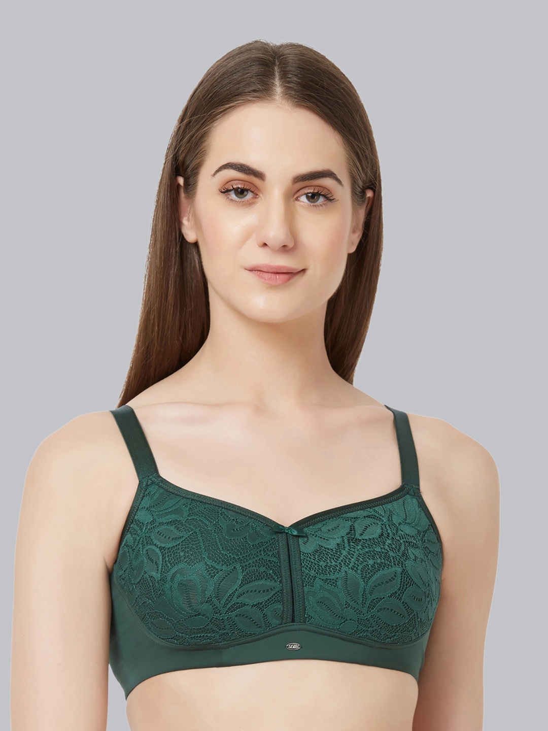 

SOIE Full Coverage Non Padded Non-Wired Lace Bra, Green