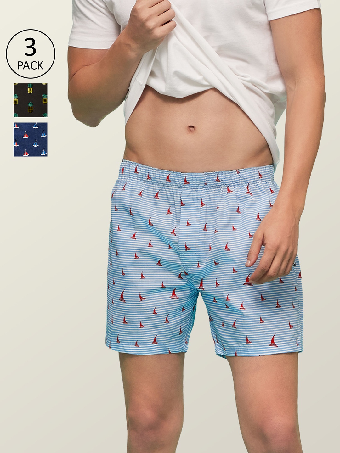 

XYXX Men Printed Pack of 3 Remix Pure Cotton Boxer XYBOX3PCKN131, Blue