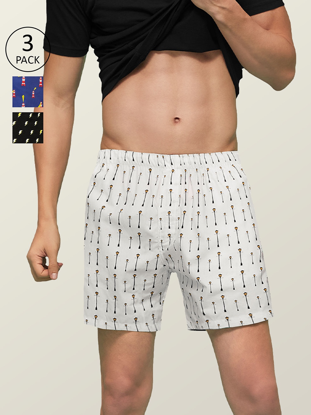

XYXX Men Printed Pack of 3 Remix Pure Cotton Boxer XYBOX3PCKN116, Multi
