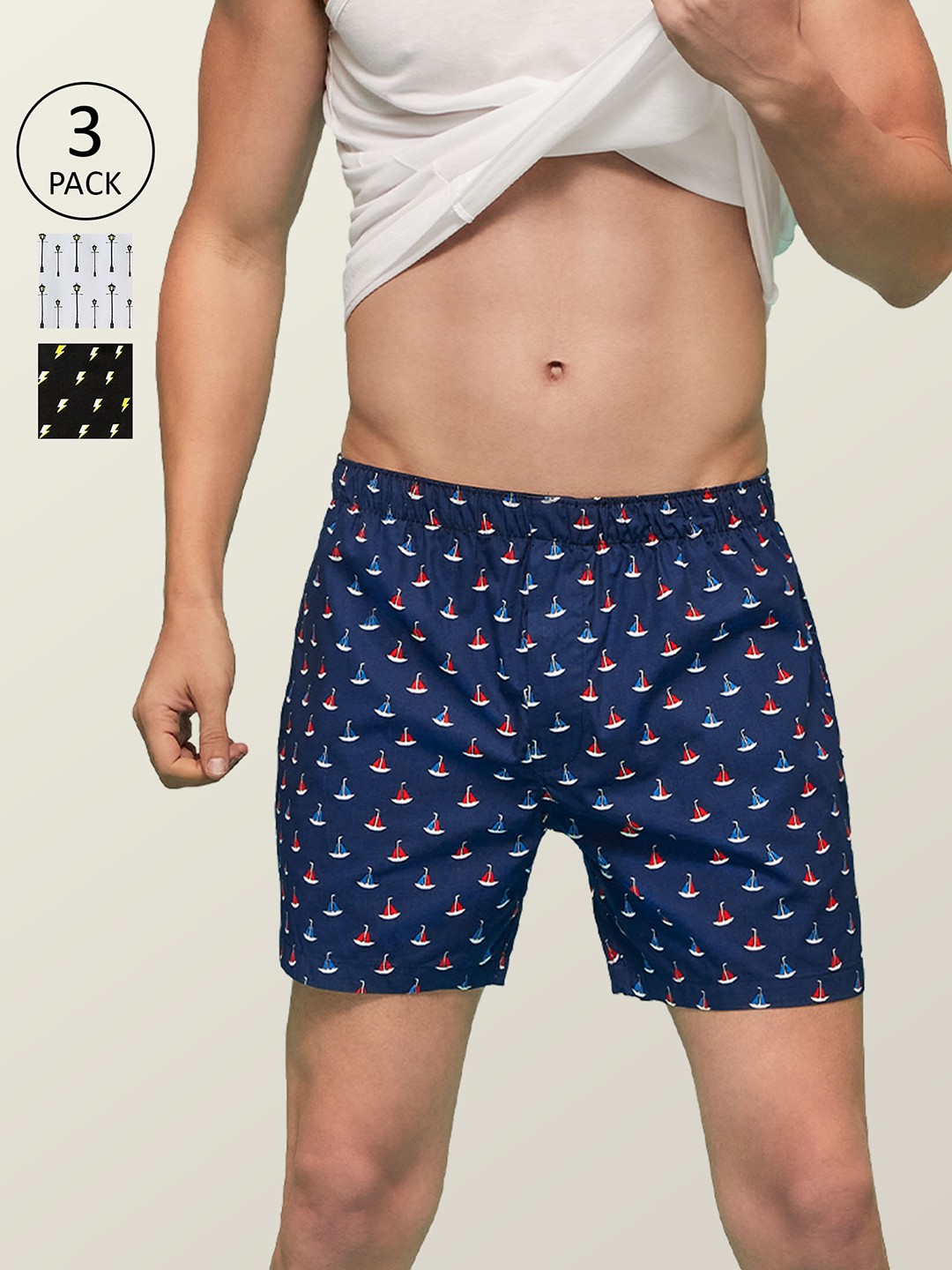 

XYXX Men Printed Pack of 3 Remix Pure Cotton Boxer XYBOX3PCKN118, Multi