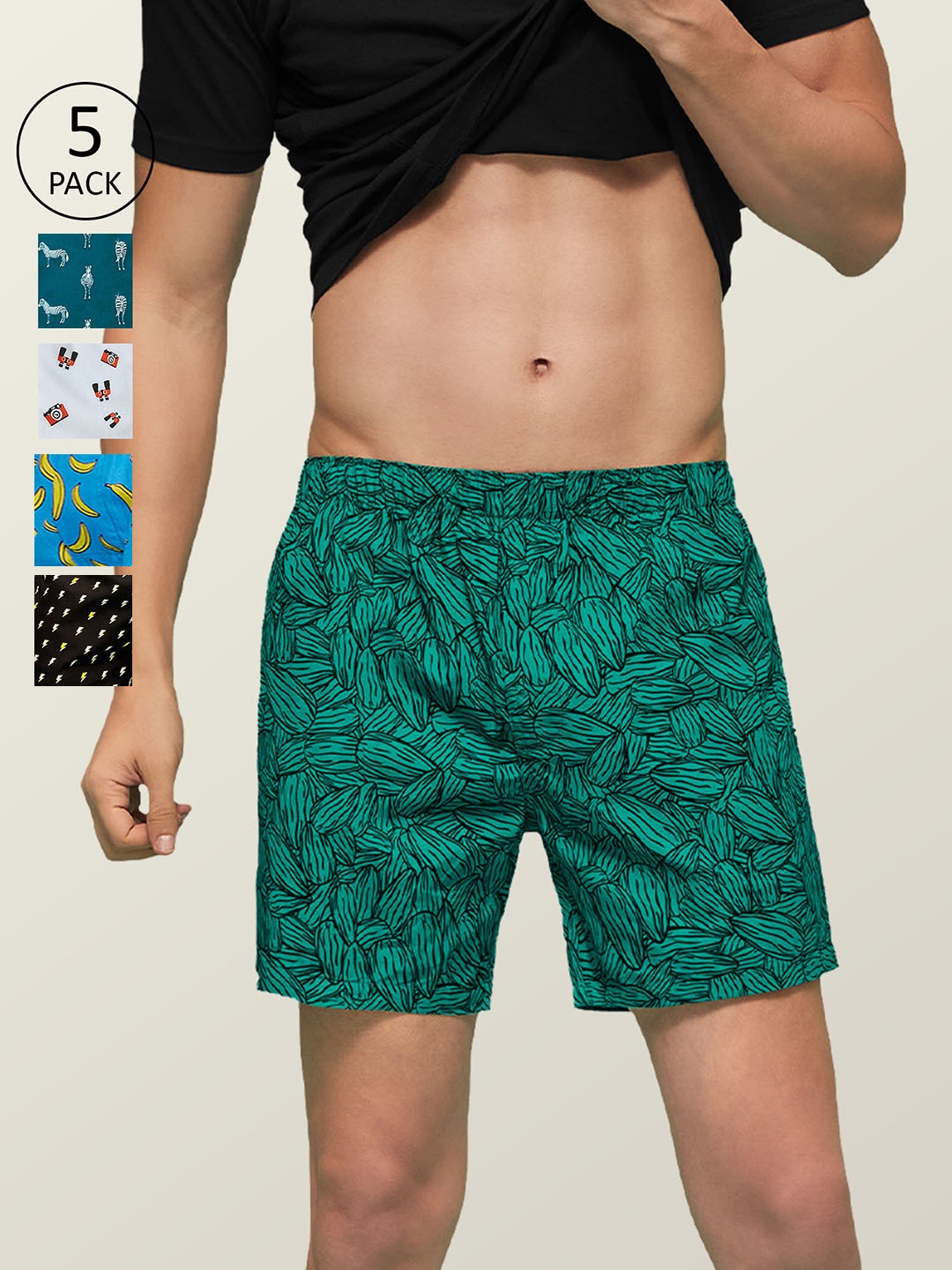 

XYXX Men Printed Pack of 5 Remix Pure Cotton Boxer XYBOX5PCKN09, Multi