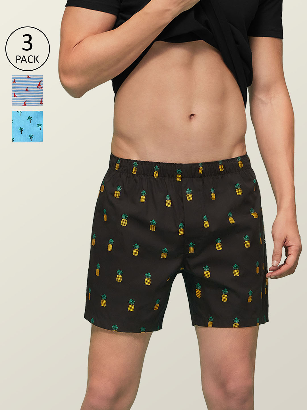 

XYXX Men Printed Pack of 3 Remix Pure Cotton Boxer XYBOX3PCKN133, Blue