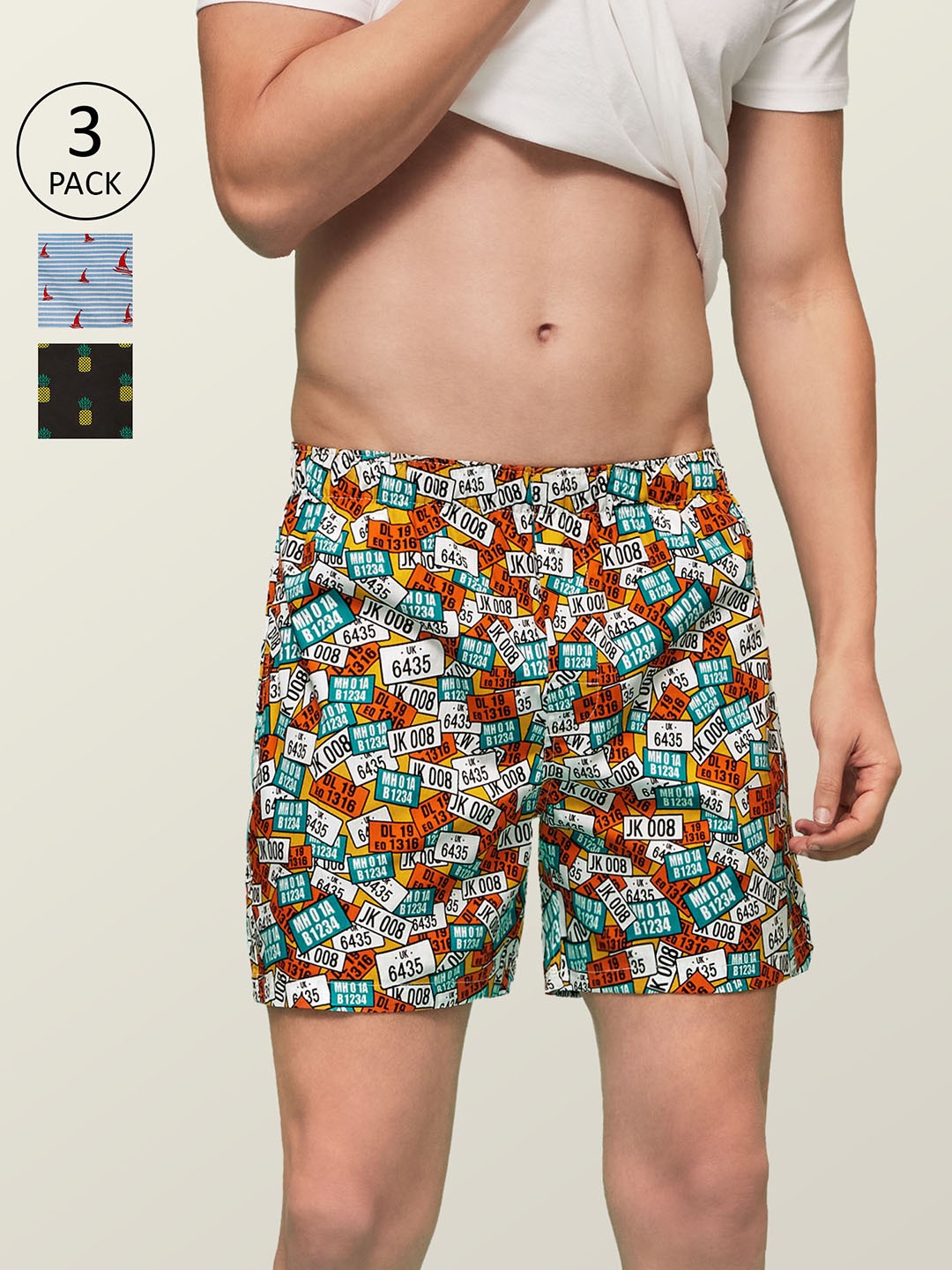 

XYXX Men Printed Pack of 3 Remix Pure Cotton Boxer XYBOX3PCKN132, Multi