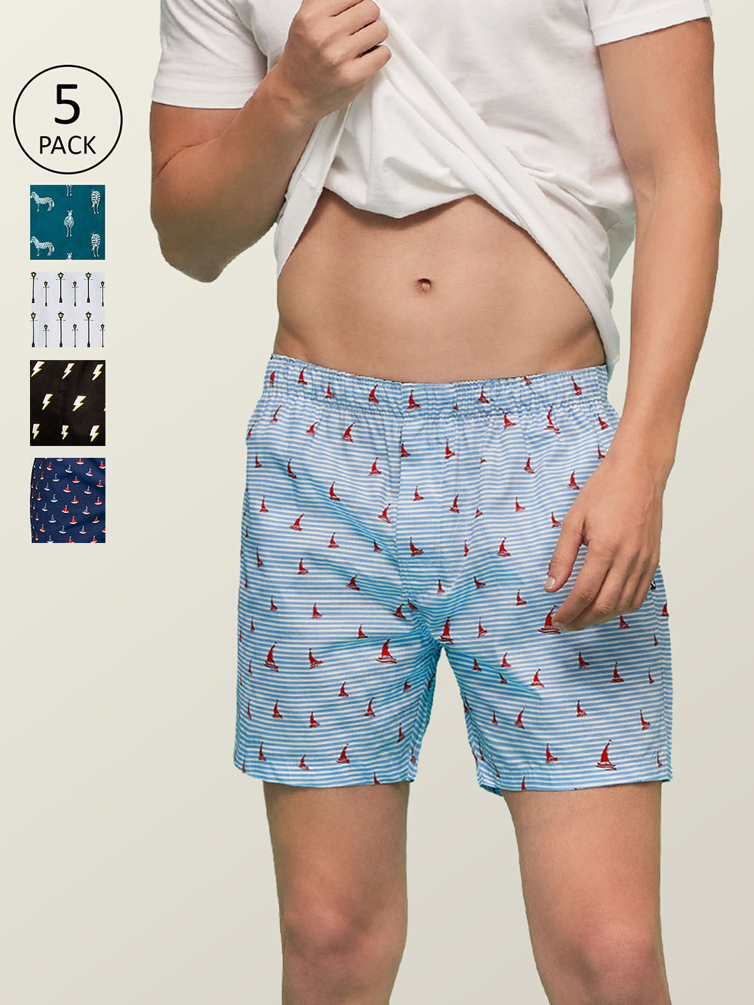 

XYXX Men Printed Pack of 5 Remix Pure Cotton Boxer XYBOX5PCKN25, Multi