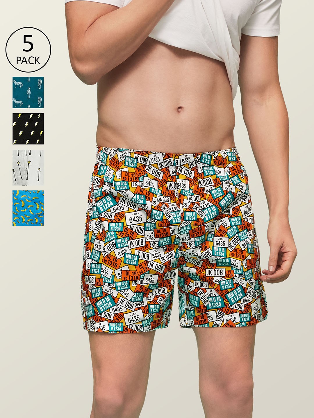 

XYXX Men Printed Pack of 5 Remix Pure Cotton Boxer XYBOX5PCKN23, Multi