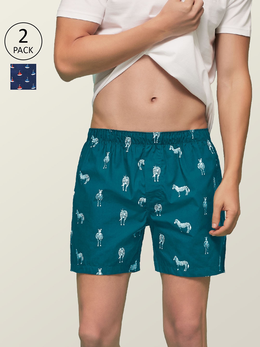 

XYXX Men Printed Pack of 2 Remix Pure Cotton Boxer XYBOX2PCKN123, Blue