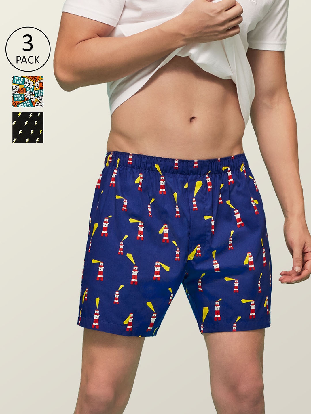 

XYXX Men Printed Pack of 3 Remix Pure Cotton Boxer XYBOX3PCKN122, Multi