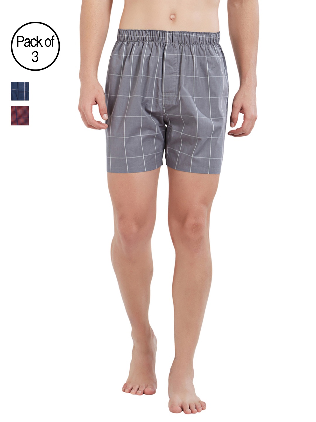 

XYXX Men Checkered Pack of 3 Checkmate Pure Cotton Boxer XYBOX3PCKN105, Multi