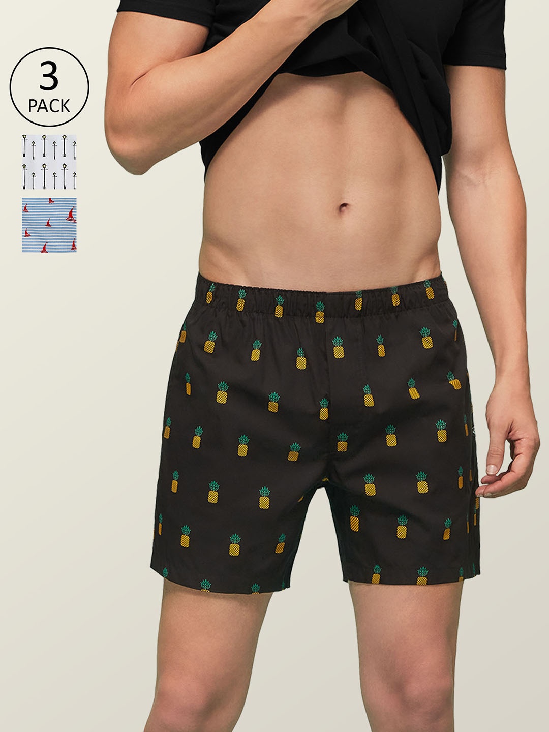 

XYXX Men Printed Pack of 3 Remix Pure Cotton Boxer XYBOX3PCKN86, Multi