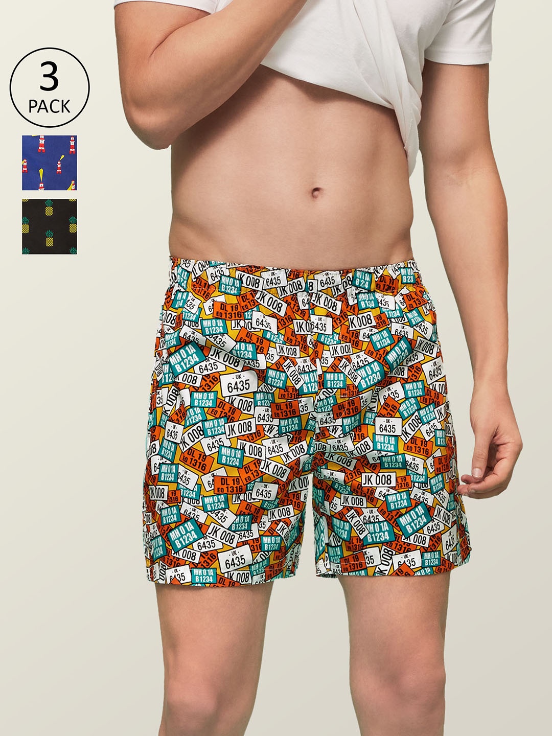 

XYXX Men Printed Pack of 3 Remix Pure Cotton Boxer XYBOX3PCKN88, Multi