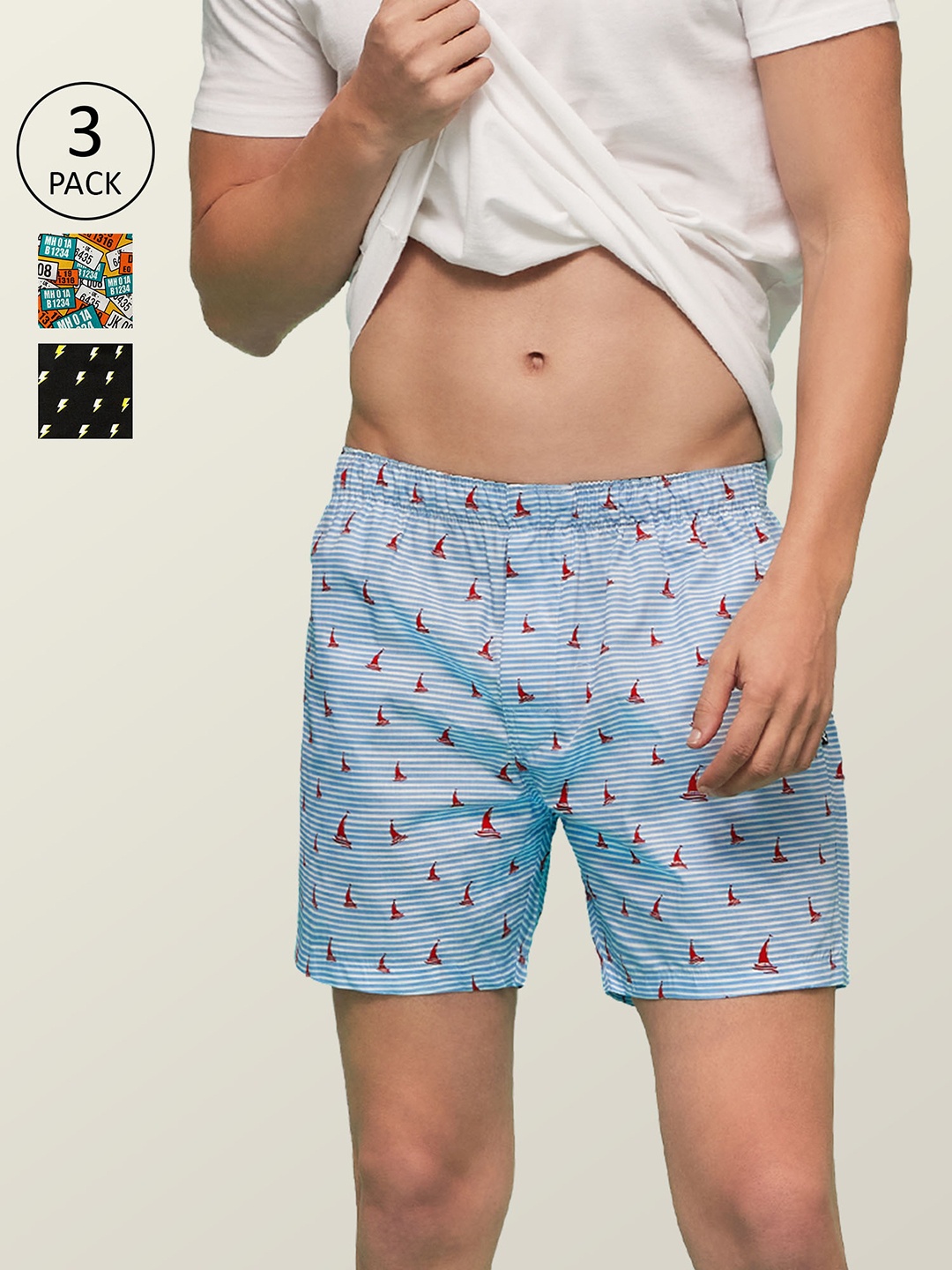 

XYXX Men Printed Pack of 3 Remix Pure Cotton Boxer XYBOX3PCKN125, Multi