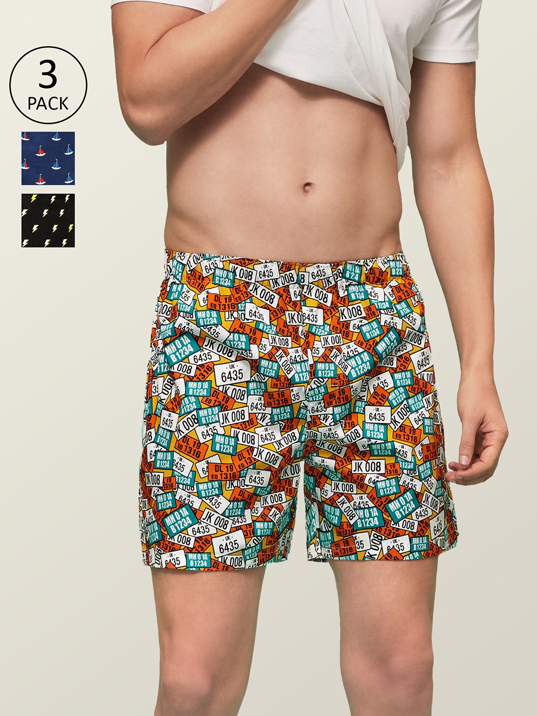 

XYXX Men Printed Pack of 3 Remix Pure Cotton Boxer XYBOX3PCKN124, Multi