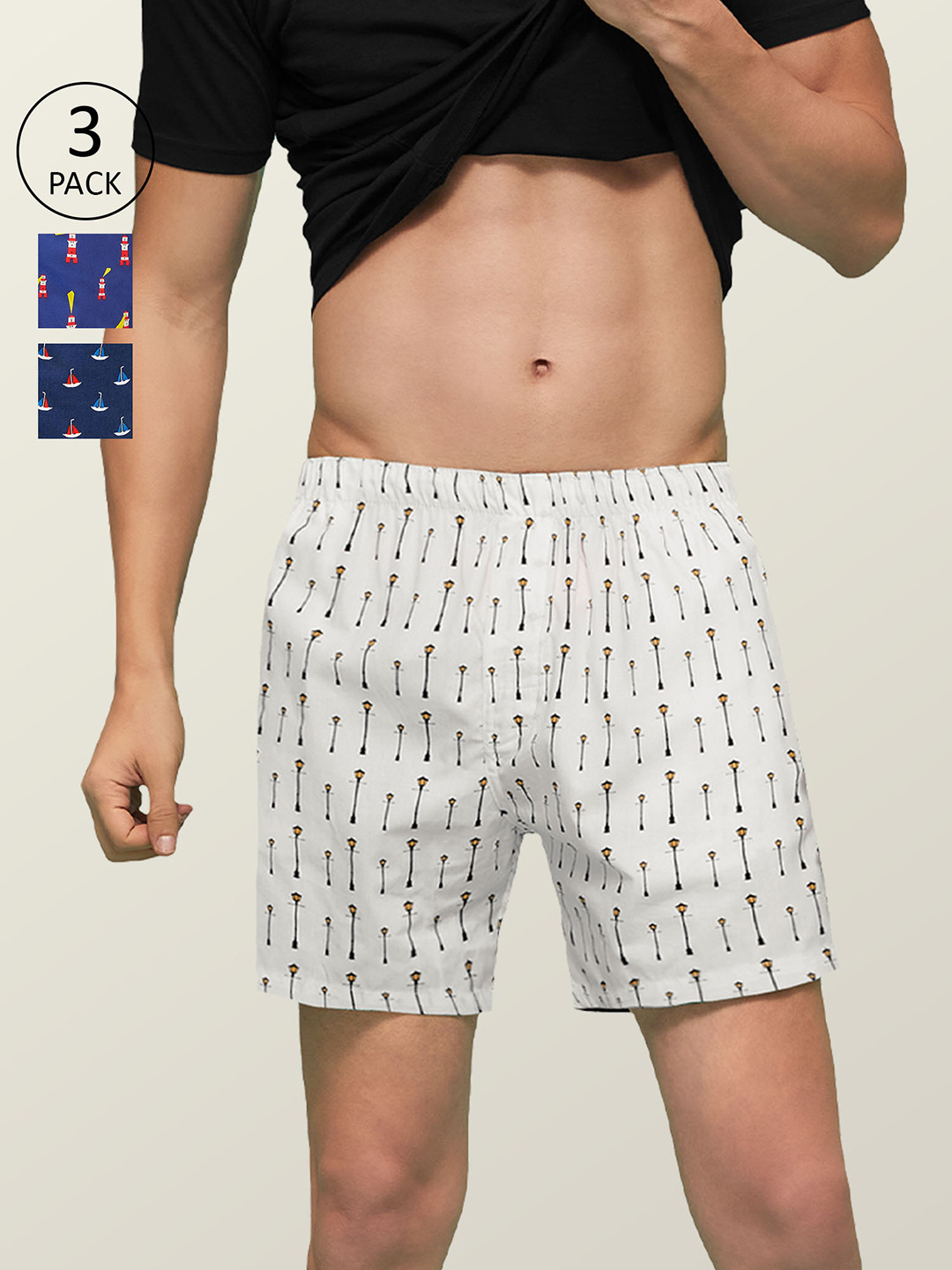 

XYXX Men Printed Pack of 3 Remix Pure Cotton Boxer XYBOX3PCKN94, Blue