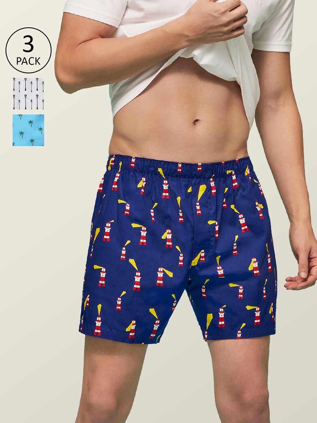 

XYXX Men Printed Pack of 3 Remix Pure Cotton Boxer XYBOX3PCKN96, Blue
