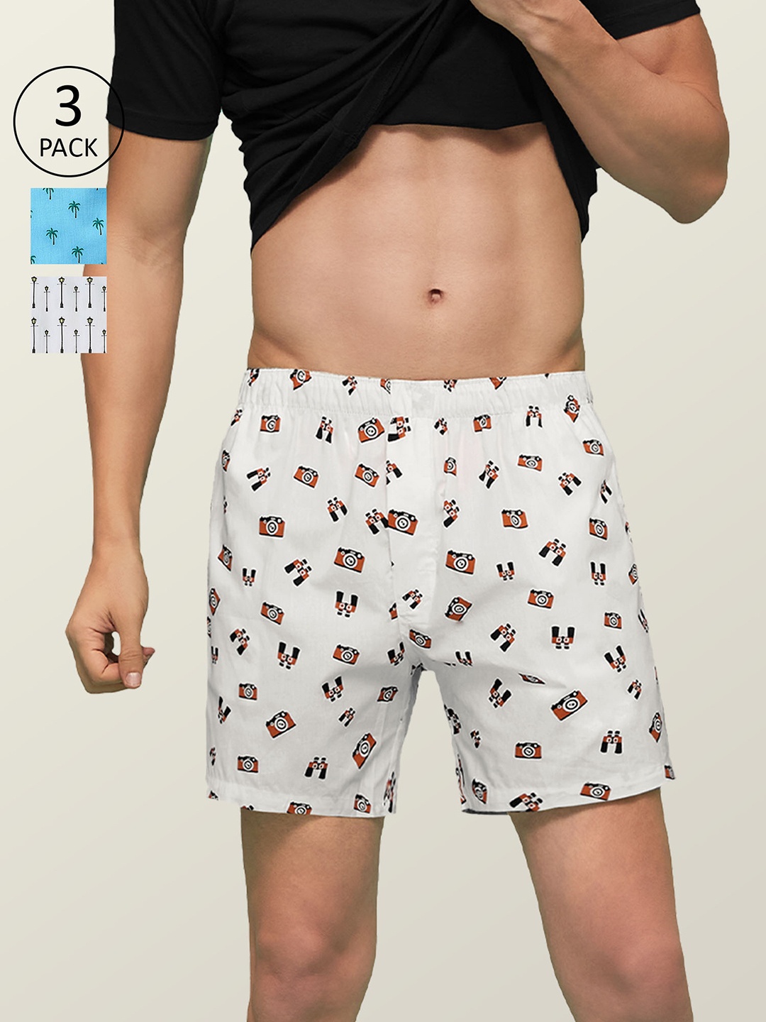 

XYXX Men Printed Pack of 3 Remix Pure Cotton Boxer XYBOX3PCKN97, Blue