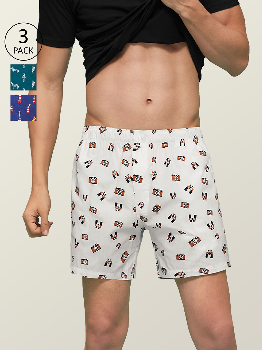 

XYXX Men Printed Pack of 3 Remix Pure Cotton Boxer XYBOX3PCKN39, Blue