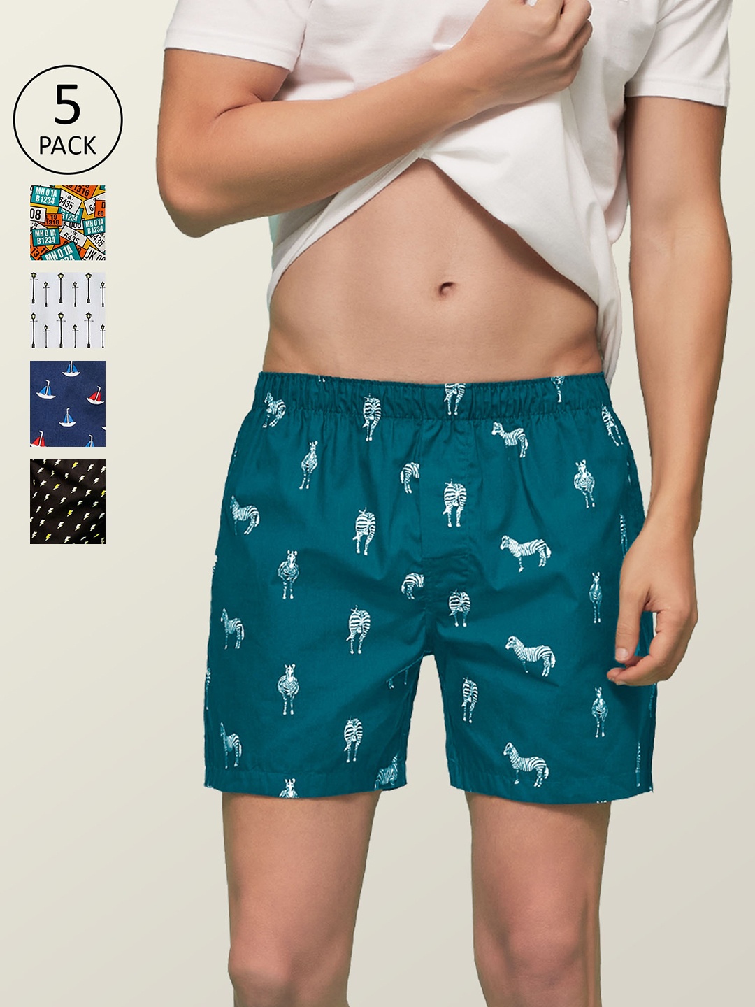 

XYXX Men Printed Pack of 5 Remix Pure Cotton Boxer XYBOX5PCKN24, Multi