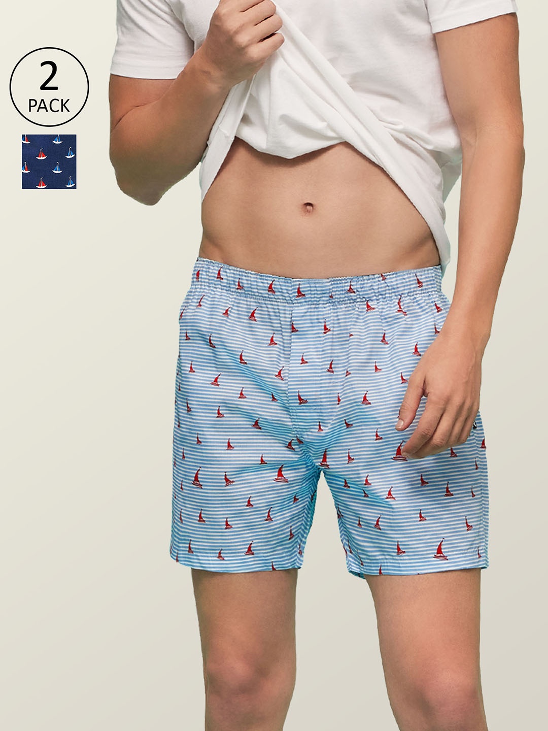 

XYXX Men Printed Pack of 2 Remix Pure Cotton Boxer XYBOX2PCKN127, Blue
