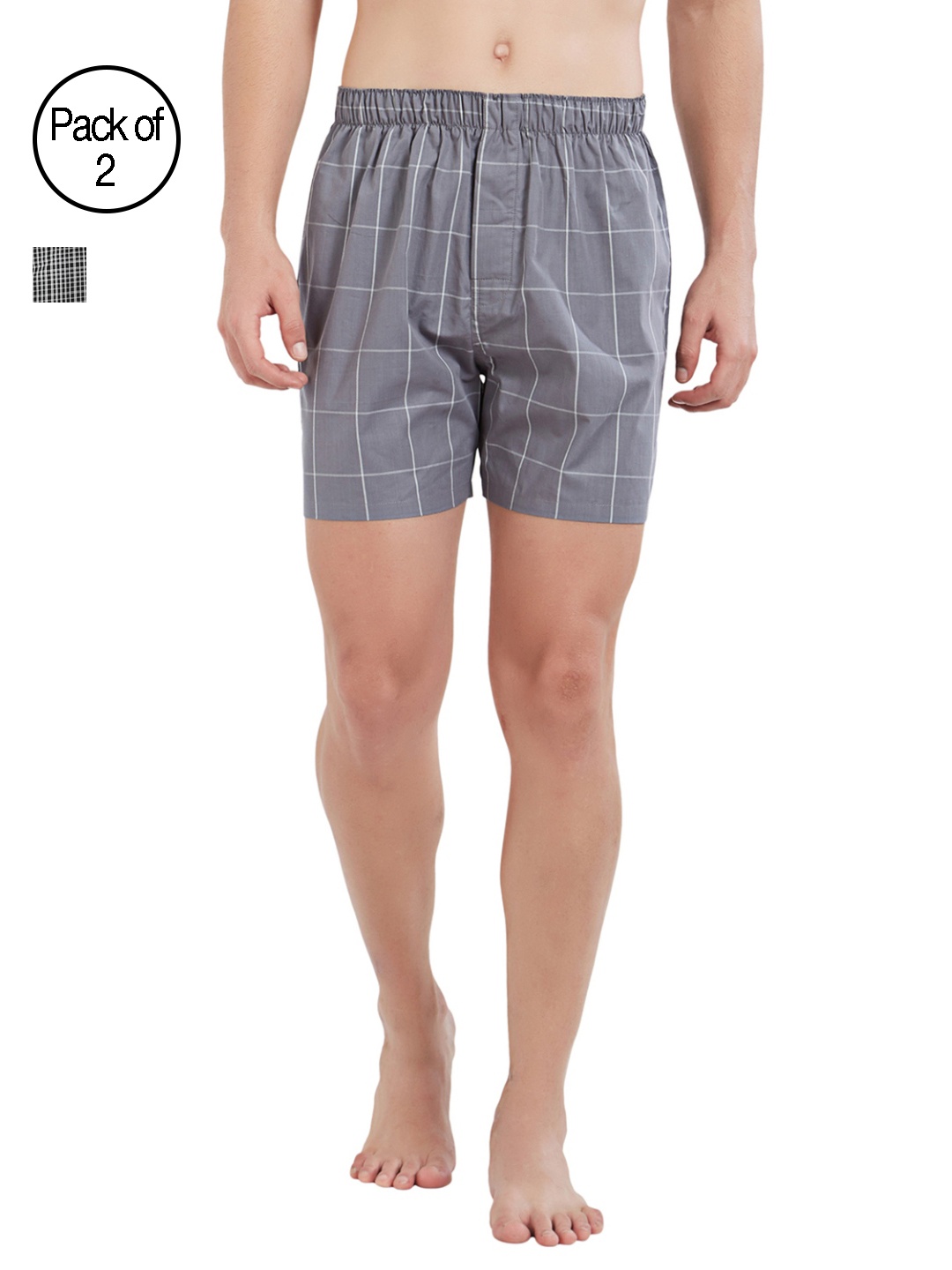 

XYXX Men Checkered Pack of 2 Checkmate Pure Cotton Boxer XYBOX2PCKN109, Grey