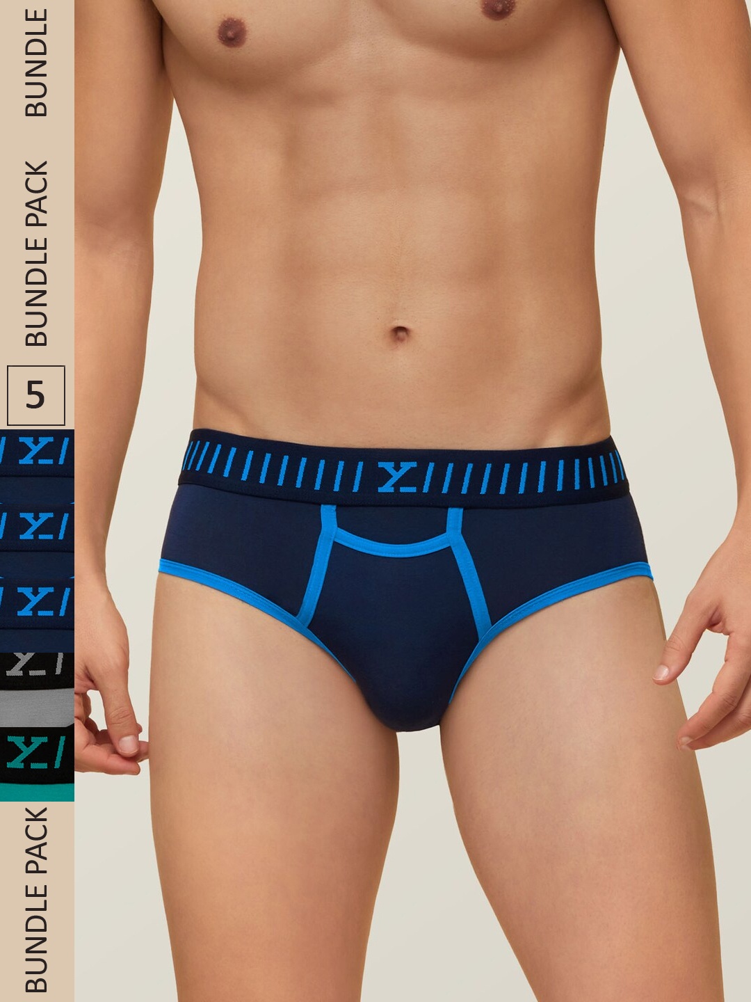 

XYXX Men IntelliSoft Antimicrobial Micro Modal Pack of 5 Vibe Briefs XYBRF5PCKN102, Blue