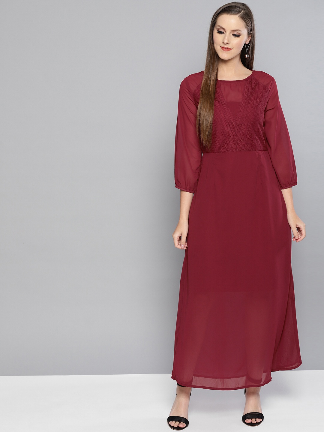 

Carlton London Women Maroon Solid Maxi Dress