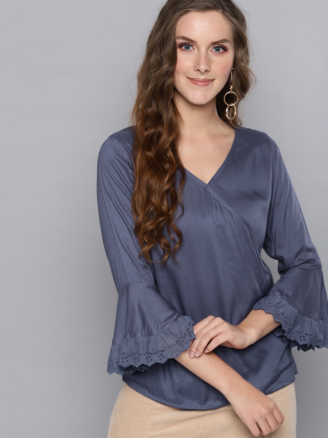 

Carlton London Women Navy Blue Solid Wrap Top