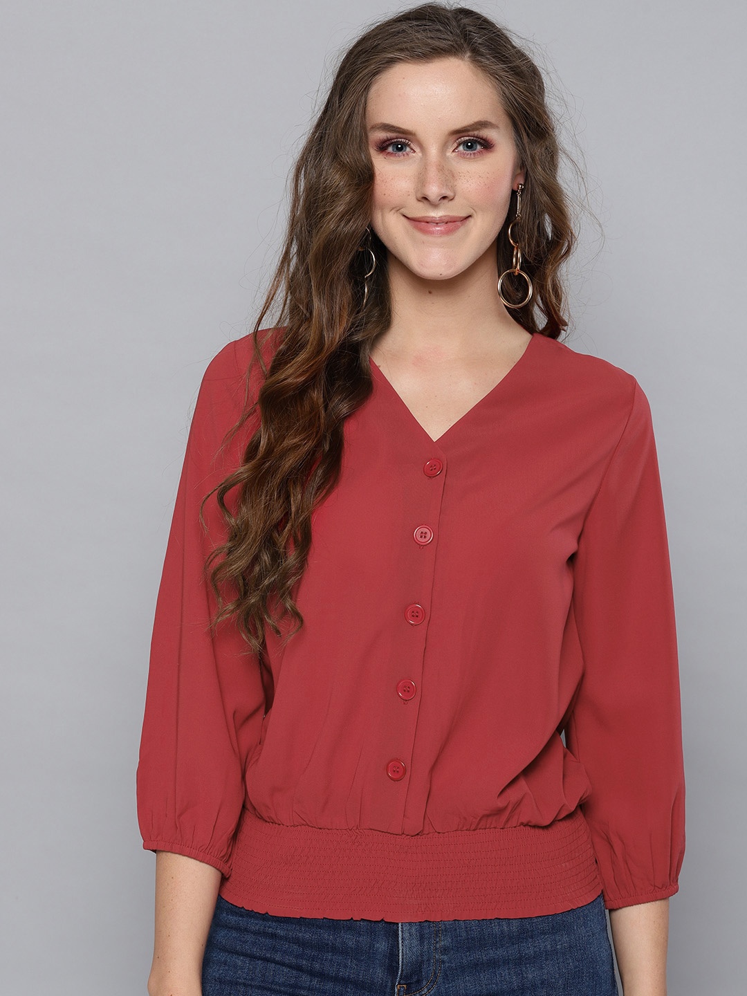 

Carlton London Women Red Solid Blouson Top