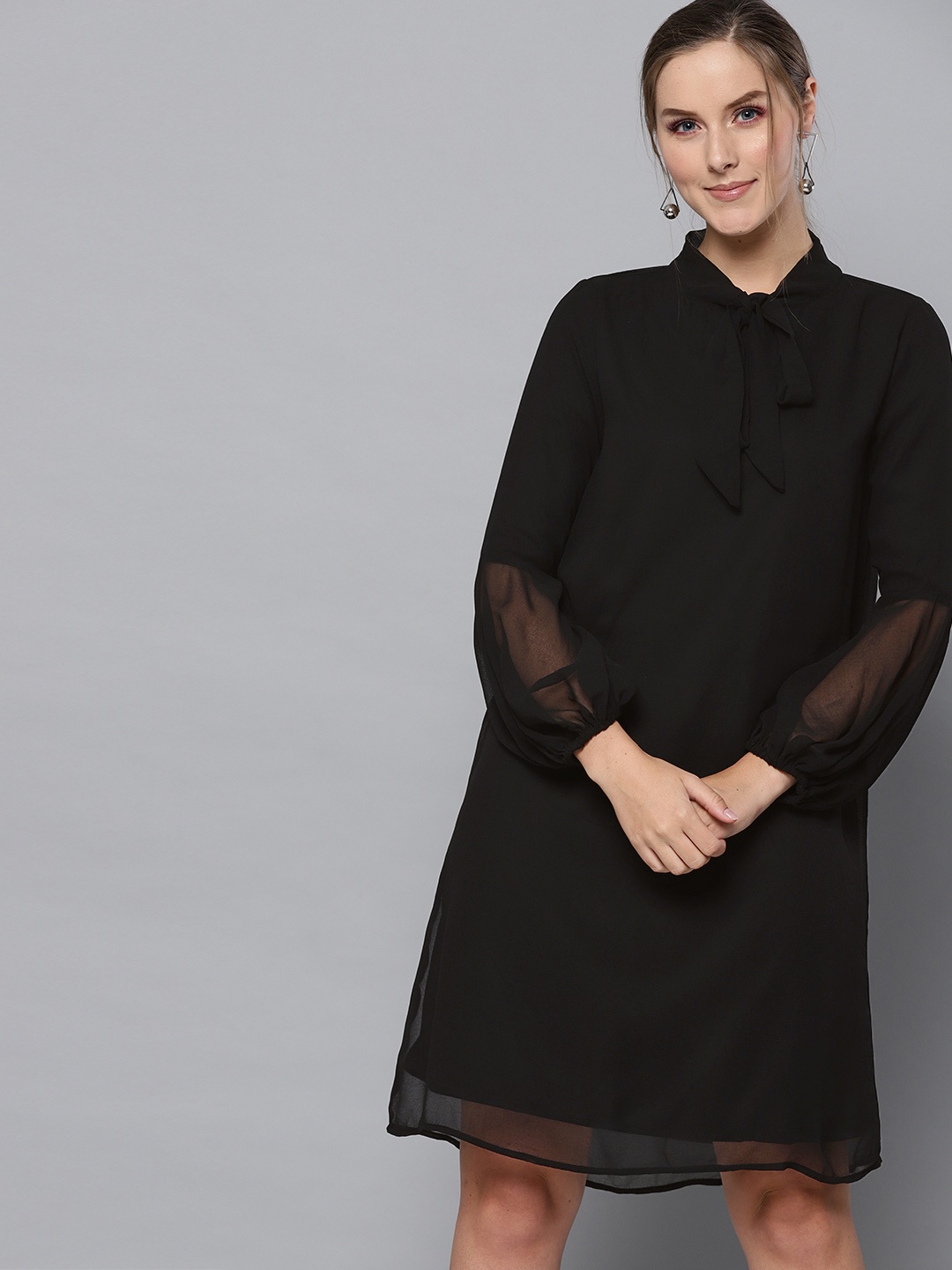 

Carlton London Women Black Solid A-Line Dress
