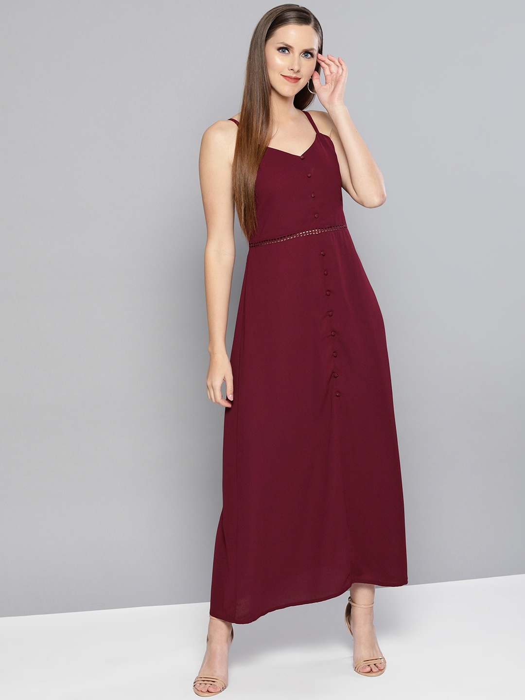 

Carlton London Women Maroon Solid Maxi Dress