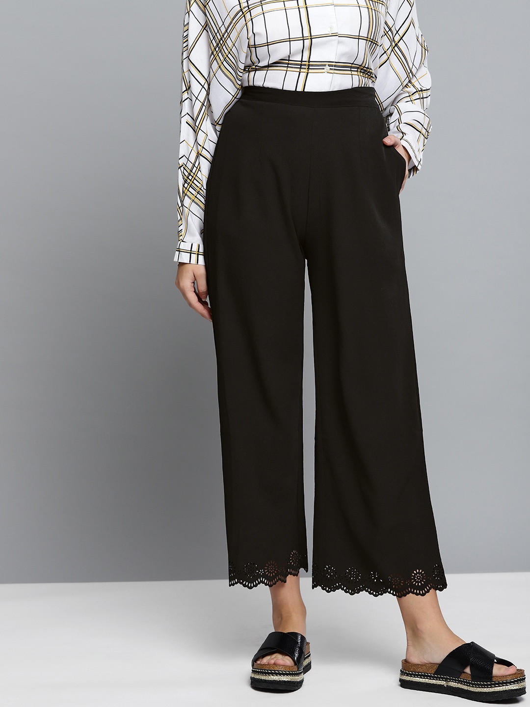 

Carlton London Women Black Regular Fit Solid Cropped Trousers